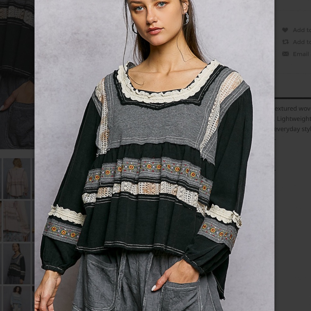 🎉 POL “ Bente “ POL Square Long Sleeve Lace Contrast Top 26